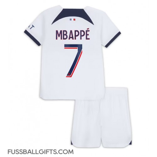 Paris Saint-Germain Kylian Mbappe #7 Fußballbekleidung Auswärtstrikot Kinder 2023-24 Kurzarm (+ kurze hosen)